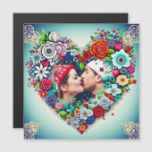 愛 |カップルのPicとティール(緑がかった色)と赤フローラハート (正面/裏面)