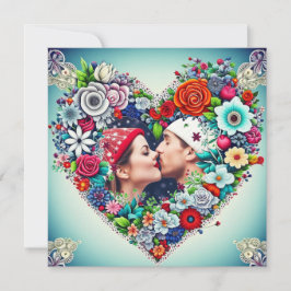愛 |カップルのPicとティール（緑がかった色）と赤フローラハート