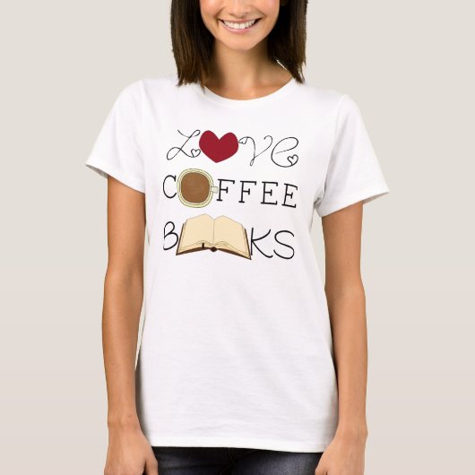 愛、コーヒー、本 Tシャツ (正面)
