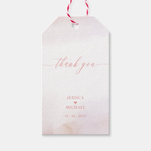 愛 |コーラルピンクハート&ウォーター色結婚式の引き出物 ギフトタグ (正面)