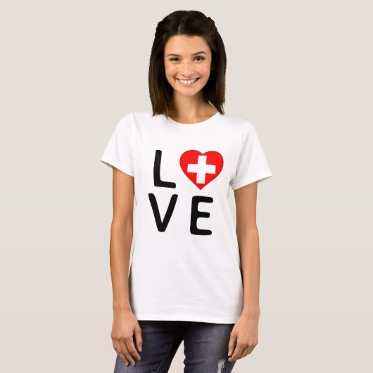 愛 – スイス国旗 Tシャツ (正面フル)