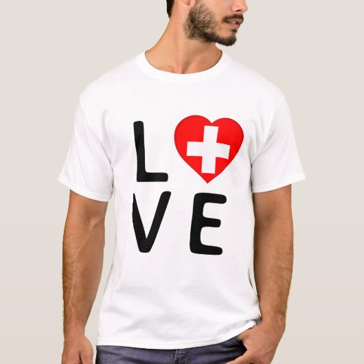 愛 – スイス国旗 Tシャツ (正面)