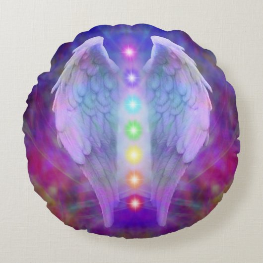愛、チャクラ、天使、神、ヨガは直している、治療師、yog直ります ラウンドクッション (正面)