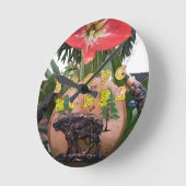 愛(ハート)ケニア・バッファローパッチ/プリント ラウンド壁時計 (傾斜)