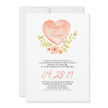 愛 ハート 花 水彩 結婚式 招待状