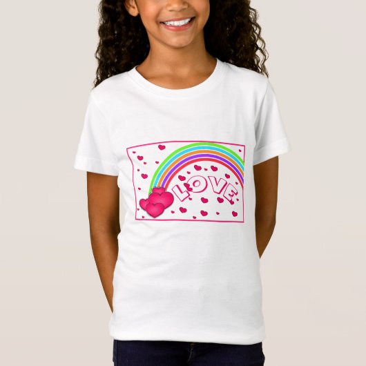 愛 – ハート- & Rainbows女の子Tシャツ Tシャツ (正面)