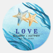 愛.ビーチヒトデのカスタムウェディング ラウンドシール (正面)