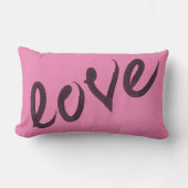 愛 |ピンクとブラックの水彩装飾用クッション ランバークッション (正面)