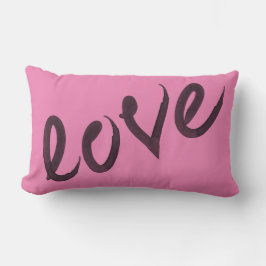 愛 |ピンクとブラックの水彩装飾用クッション ランバークッション