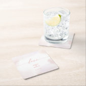 愛 | ピンクのハートと水の結婚色 スクエアペーパーコースター (インサイチュ)