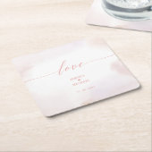 愛 | ピンクのハートと水の結婚色 スクエアペーパーコースター (アングル)