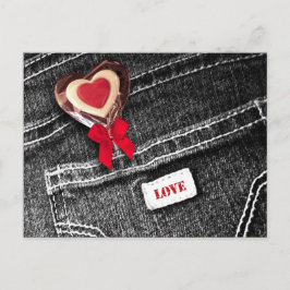 愛.ブラックデニムパターンバレンタインデー シーズンポストカード