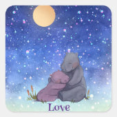 愛、ベビーヒッポとその母、 スクエアシール (正面)