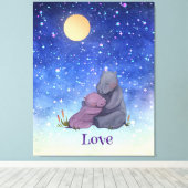 愛、ベビーヒッポと彼女の母親 キャンバスプリント (インサイチュ (ウッドフロア))