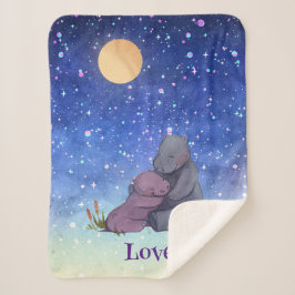 愛、ベビーヒッポと彼女の母親 シェルパブランケット