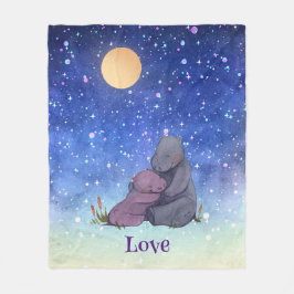 愛、ベビーヒッポと彼女の母親 フリースブランケット