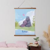 愛、ベビーヒッポと彼女の母親 吊り下げ型タペストリー (寝室)