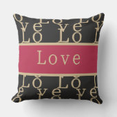 愛 |ホットピンクブラック金ゴールドタイポグラフィ モダン クッション (正面)
