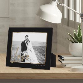 愛 |モダン & エレガント黒と金ゴールドのフレ結婚ーム フォトプラーク