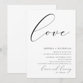 愛。モノクロのカリグラフィーシンプルウェディング 招待状 (正面/裏面)