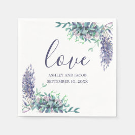 愛.ラベンダー紫色の花。フローラ結婚の スタンダードカクテルナプキン