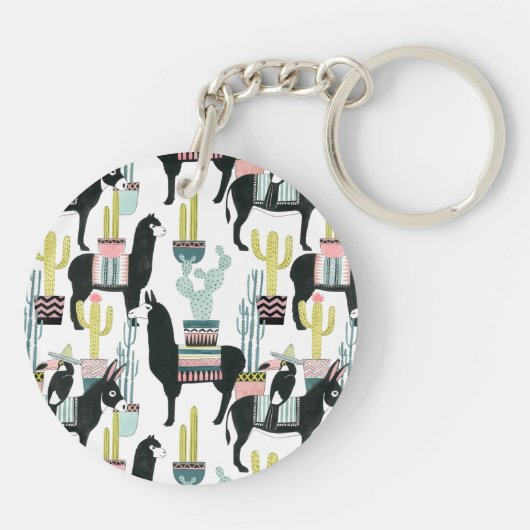 愛|ラマ及びろばパターンについてのタコスは キーホルダー (裏面)