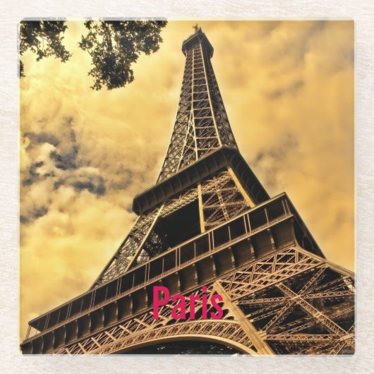 愛&ロマンスシティオブパリエッフェルタワーフランス ガラスコースター (正面)