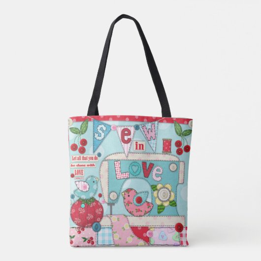 "愛"ヴィンテージによってインスパイア裁縫テーマのトートで縫って下さい トートバッグ (裏面)