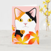 愛　三毛猫　I Love You Japanese Kanji Cat card カード (黄色い花)