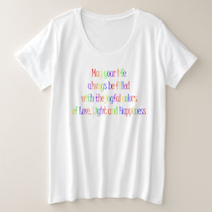 愛、光、幸せ引用文ハッピーホリ願い プラスサイズTシャツ