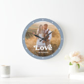 愛 |写真モダンダスティブルーのスクリプト ラージ壁時計 (ホーム)