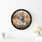 愛 |写真モダン白黒のスクリプト ラージ壁時計 (ホーム)