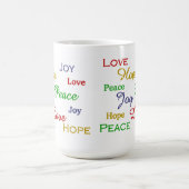 愛、喜び、希望、平和マグ コーヒーマグカップ (中央)