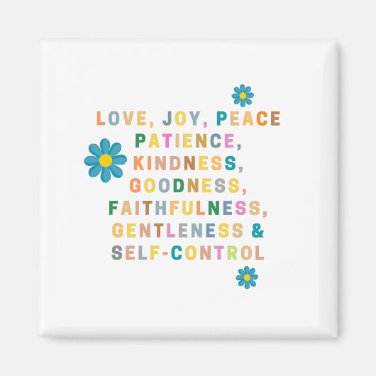 愛、喜び、平和-青い花-イラストレーション マグネット (正面)