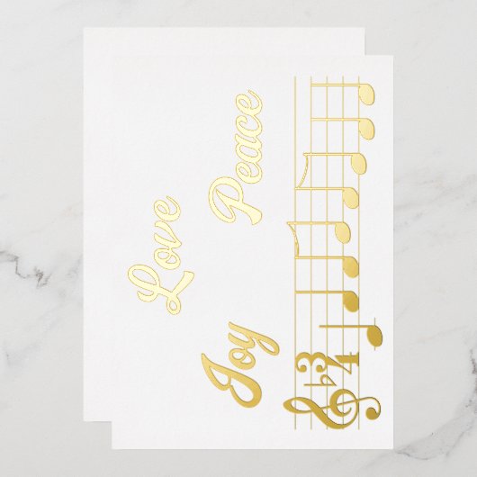 愛 喜び 平和 音楽の音符 メリークリスマス 箔シーズンカード (正面/裏面)