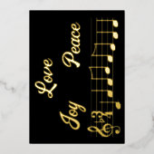 愛 喜び 平和 音楽の音符 メリークリスマス 箔シーズンカード (正面)