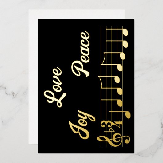 愛 喜び 平和 音楽の音符 メリークリスマス 箔シーズンカード (正面/裏面)