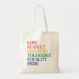愛 尊敬 自由 レインボー LGBTQ ゲイ・プライド・デー トートバッグ