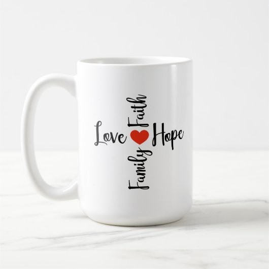 愛、希望、信仰、家族コーヒーマグ コーヒーマグカップ (左)
