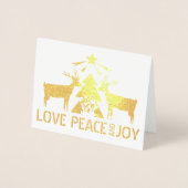愛、平和と喜び出生と鹿のクリスマス 箔カード (正面)