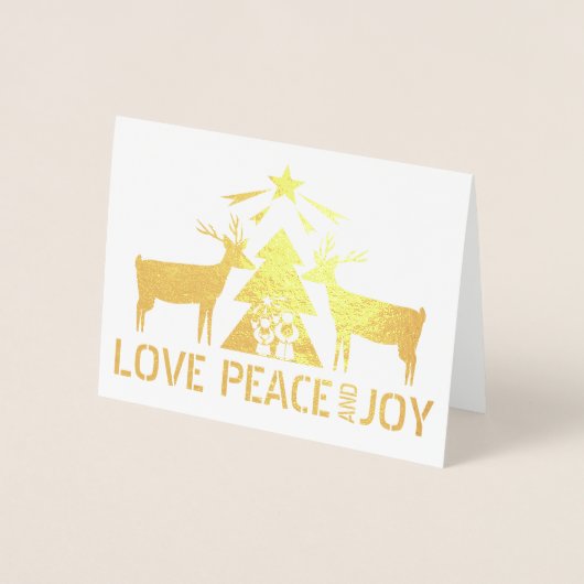 愛、平和と喜び出生と鹿のクリスマス 箔カード (正面)