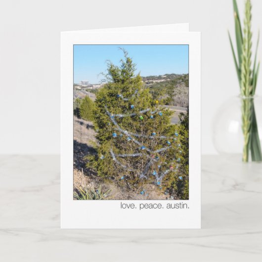 愛.平和。オースティン。360ループクリスマスツリー シーズンカード (正面)