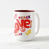 愛、平和、タイポグラフィ ツートーンマグカップ (正面右)