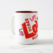 愛、平和、タイポグラフィ ツートーンマグカップ (正面左)