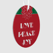 愛、平和、喜びを持つミニマルな赤いポインセチア オーナメント (正面)