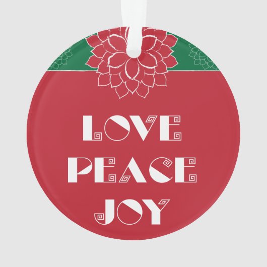 愛、平和、喜びを持つミニマルな赤いポインセチア オーナメント (裏面)