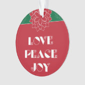 愛、平和、喜びを持つミニマルな赤いポインセチア オーナメント (正面)