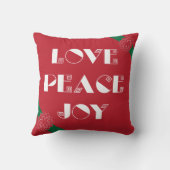 愛、平和、喜びを持つミニマルな赤いポインセチア クッション (裏面)