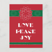 愛、平和、喜びを持つミニマルな赤いポインセチア シーズンポストカード (正面)