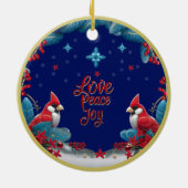 愛、平和、喜び：クリスマス（鳥）ショウジョウコウカンチョウ セラミックオーナメント (裏面)